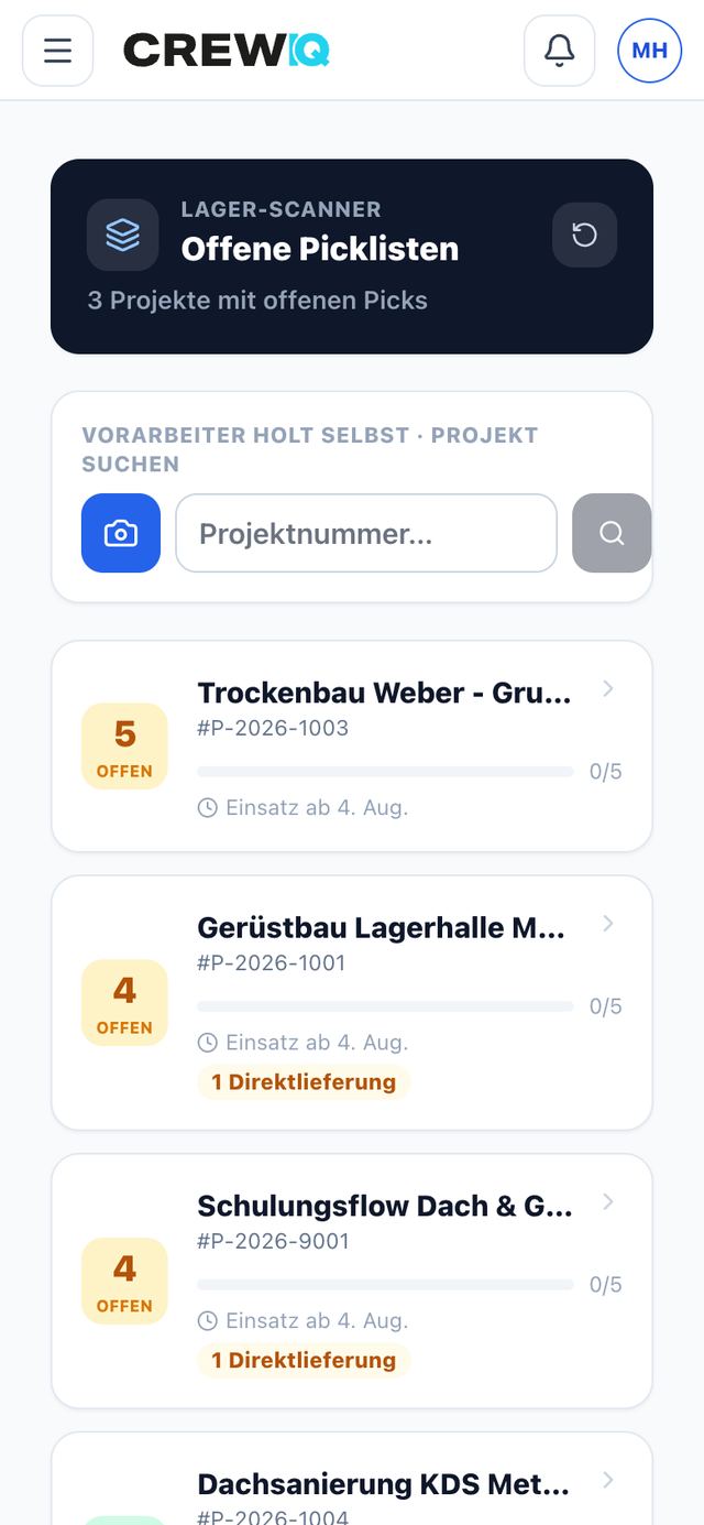 Lager-Scanner mit offenen Picklisten
