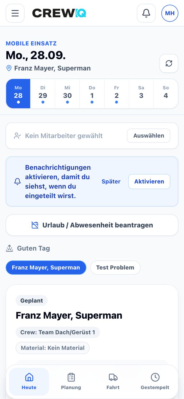 Einsatz des Tages in der Baustellen-App