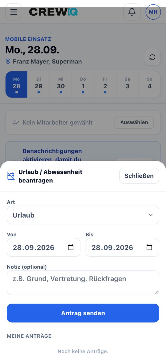 Urlaubsantrag in der App
