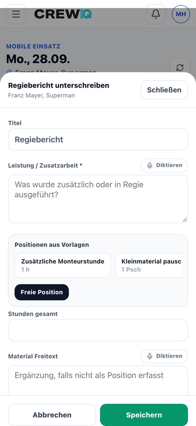 Regiebericht mit digitaler Unterschrift