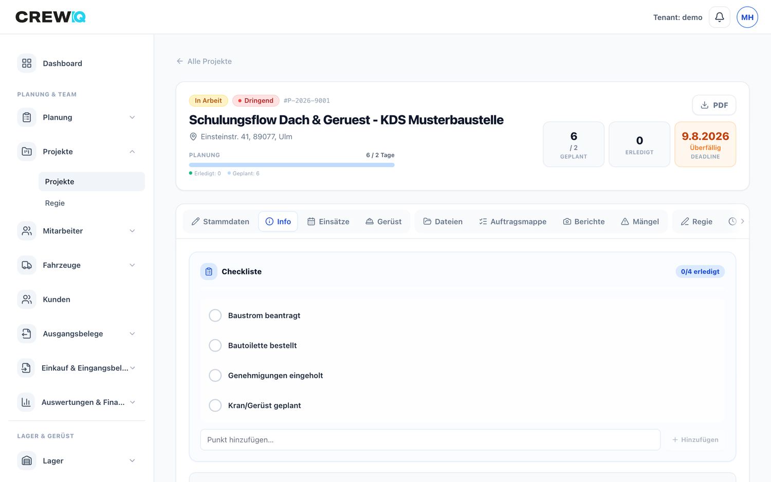 Projektakte in CrewIQ